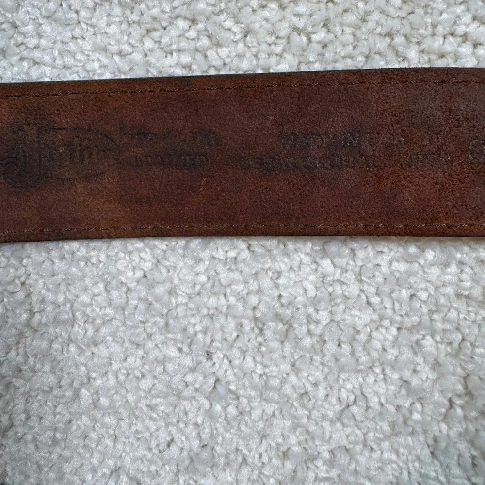 Justin Belt Mens 36 Brown Scroll Tooled Leather Western Cowboy Silver Buckle‎